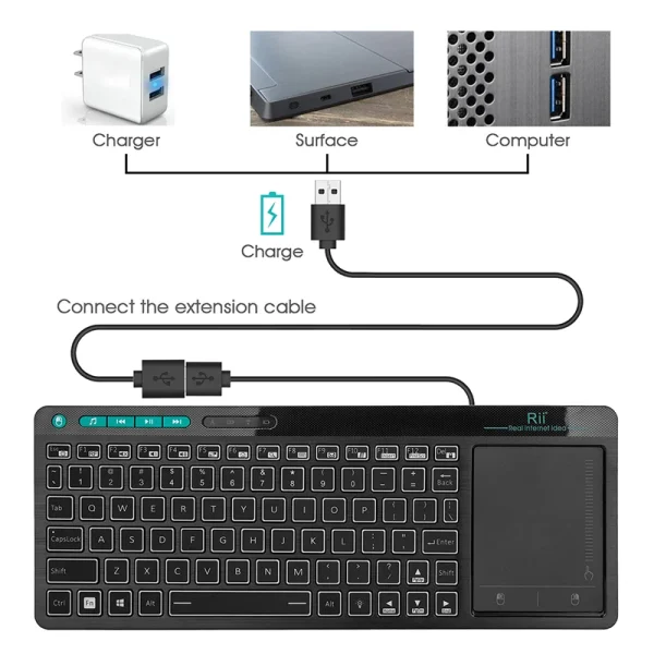 Rii Ασύρματο Πληκτρολόγιο K18+ RGB Connect Extension Cable